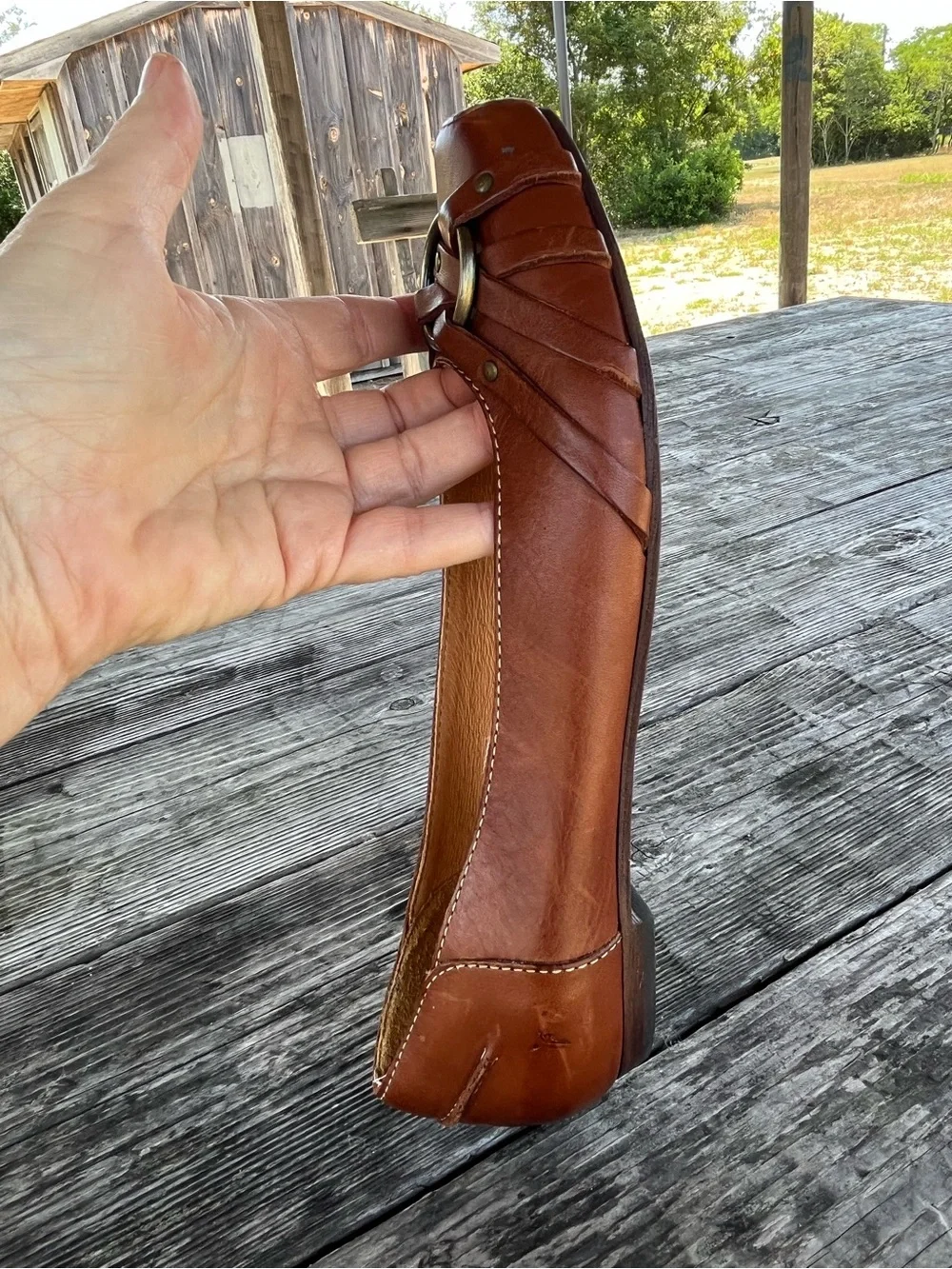 FRYE Brown Leather Women’s Slip-On Flat with Decorative Ring HARDWARE , sz 7.5 - Picture 6 of 8